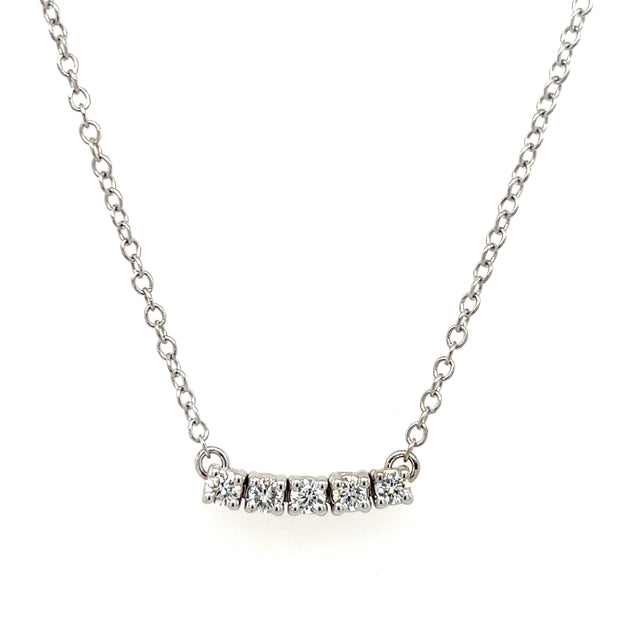 14k White Gold Lab Grown Five Stone Diamond Bar Necklace