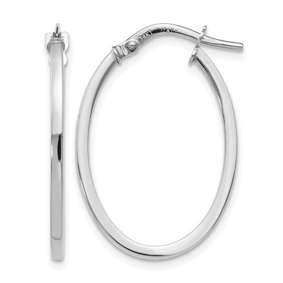 14k White Gold Oval Polished Hoop Earrings