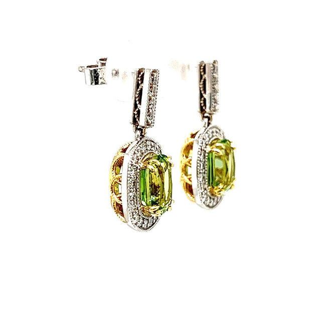18k Two Tone Peridot & Diamond Dangle Earrings by IJC