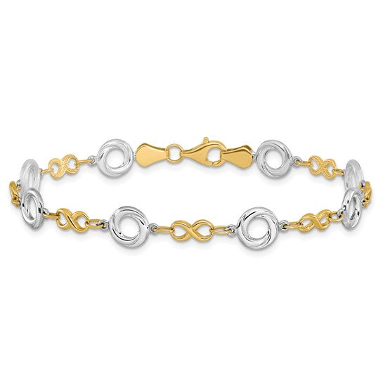 10k Two Tone Gold Textured Infinity Link Bracelet