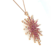 Pre-Owned 18k Rose Gold Ombre Pink Sapphire & Diamond Sunburst Necklace by IJC