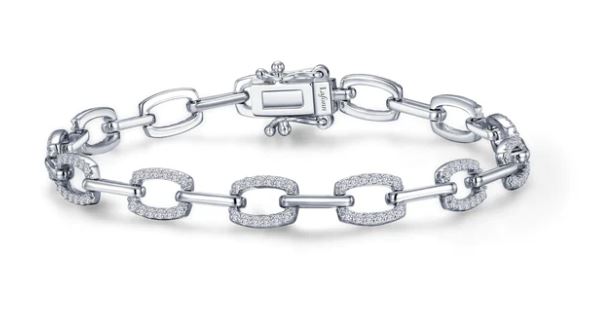Sterling Silver Alternating Link & Simulated Diamond Accented Bracelet by Lafonn