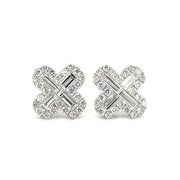 18k White Gold Diamond Clover Stud Earrings