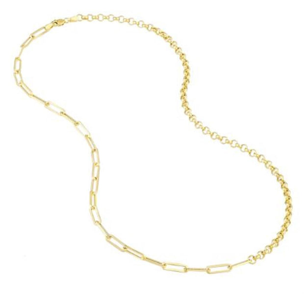14k Yellow Gold 50/50 Paperclip + Rolo Link Chain Necklace