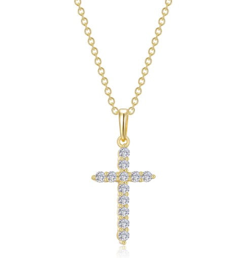 Sterling Silver/Gold Plated Simulated Diamond Cross Necklace by Lafonn