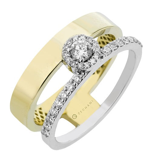14k White & Yellow Gold Contemporary Diamond Right Hand Fashion Ring by Zeghani