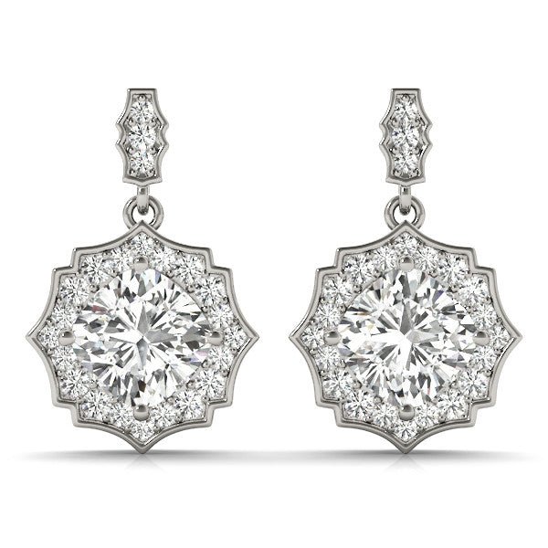 Platinum Vintage Cushion Diamond Dangle Earring Semi-Mountings