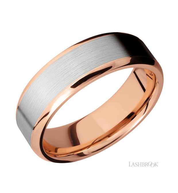 14k White/Rose Gold Bevel Wedding Band by Lashbrook Designs