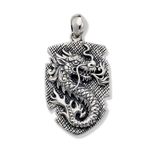 Mens Sterling Silver 'Naga Api' Drago Dog Tag Pendant by Samuel B's 'Imperial Bali' Collection