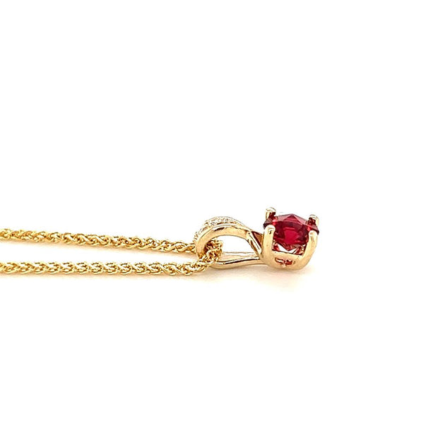 14k Yellow Gold Red Spinel & Diamond Pendant by IJC