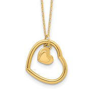 14k Yellow Gold Double Dangle Heart Fashion Necklace