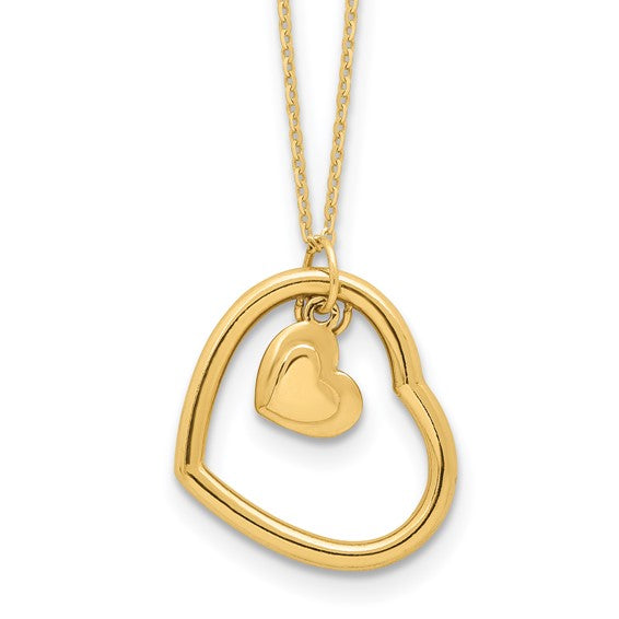 14k Yellow Gold Double Dangle Heart Fashion Necklace
