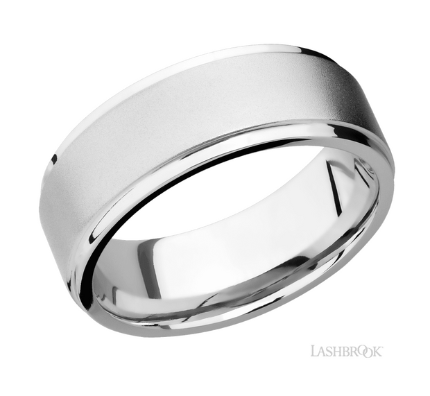 14k White Gold Flat Grooved Edge Bead Finish Wedding Band by Lashbrook Designs