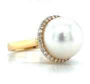 14k Yellow Gold Pearl & Diamond Accented Paperclip Necklace