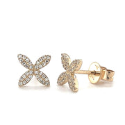 14k Yellow Gold Diamond Pave Flower Stud Earrings