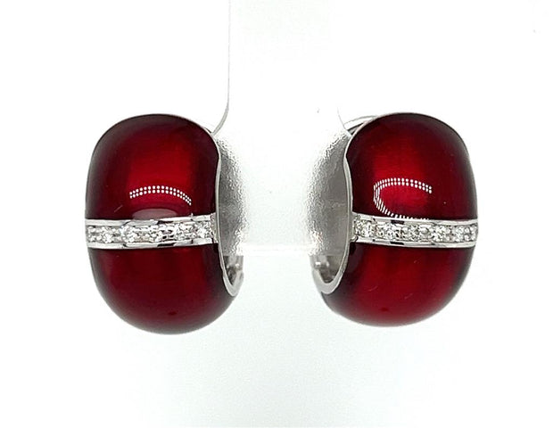 Sterling Silver Diamond & Ruby Enamal Huggie Earrings by SOHO