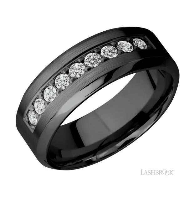 Zirconium Bevel Edge Bead Set Diamond Wedding Band by Lashbrook Designs