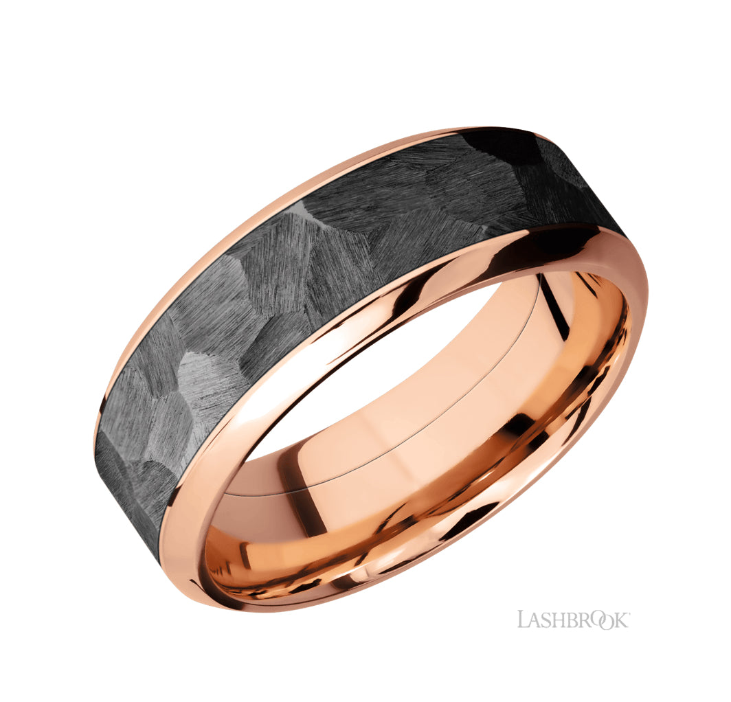 14k Rose Gold Zirconium Inlay Wedding Band by Lashbrook Designs