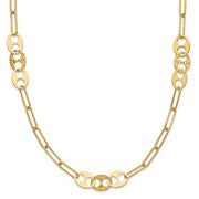 14k Yellow Gold Polished/Textured Fancy Link Fashion Necklace