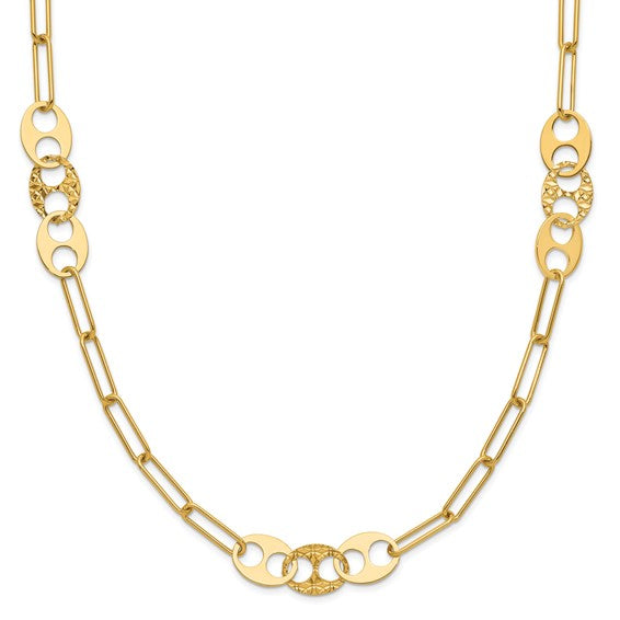 14k Yellow Gold Polished/Textured Fancy Link Fashion Necklace