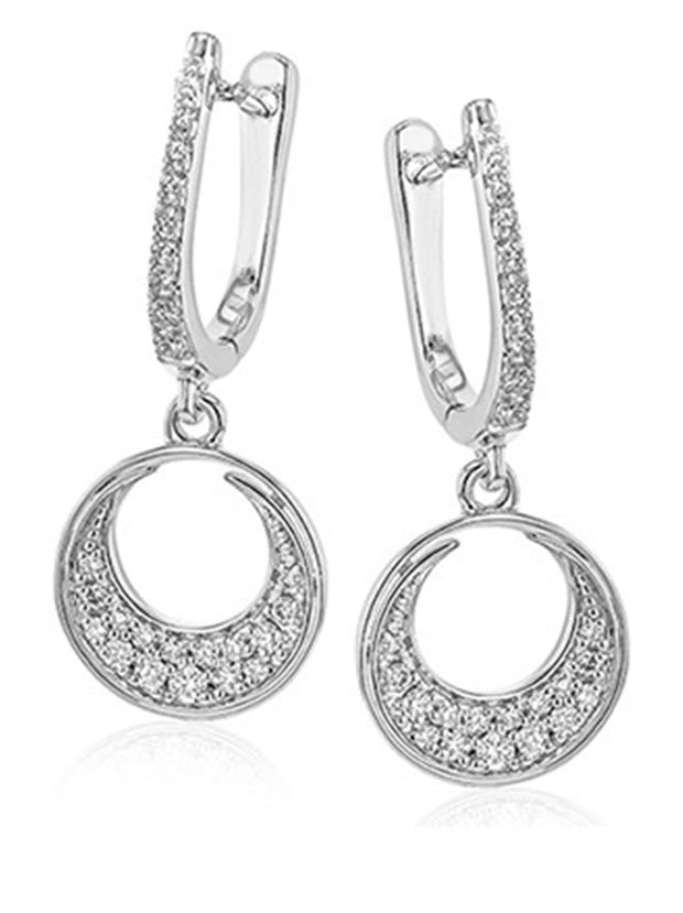 14k White Gold Diamond Pave Huggie Hoop Earrings by Zeghani