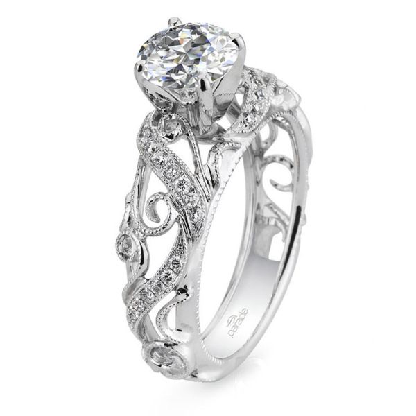 18k White Gold Antique Inspired Diamond Engagement Ring by Parade Designs