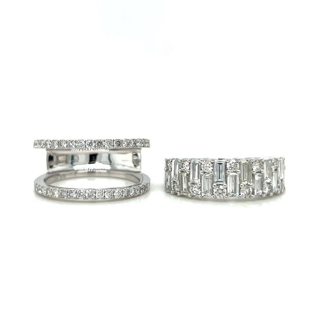 18k White Gold Contemporary Baguette & Diamond Band/Ring Guard Set
