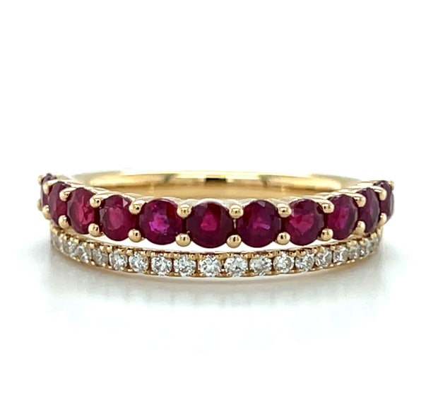 14k Yellow Gold Ruby and Diamond Fashion Band
