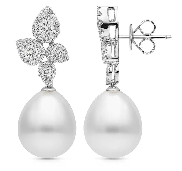 18k White Gold South Sea Pearl & Diamond Dangle Earrings