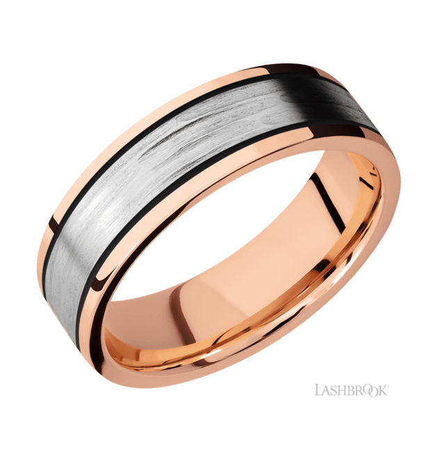 14k White/Rose Gold Tree Bark Texture Wedding Band by Lashbrook Designs