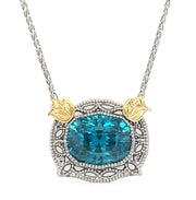 Platinum/18k Green Gold Vintage Inspired Blue Zircon Necklace by IJC