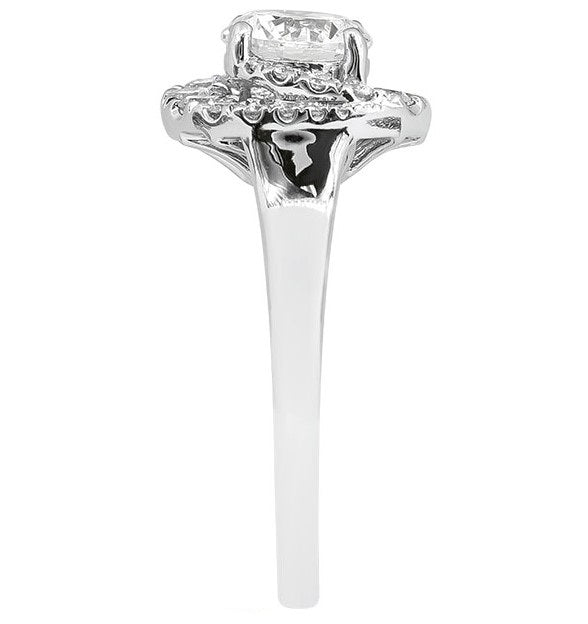 14k White Gold Double Swirl Halo Diamond Engagement Ring
