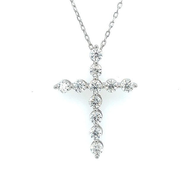 Sterling Silver Lab Created Moissanite Cross Chain Slide NecklaceTennis Necklace