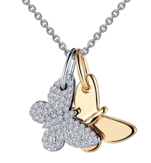 Sterling Silver/Gold Plated Simulated Diamond Butterfly Shadow Charm Necklace by Lafonn