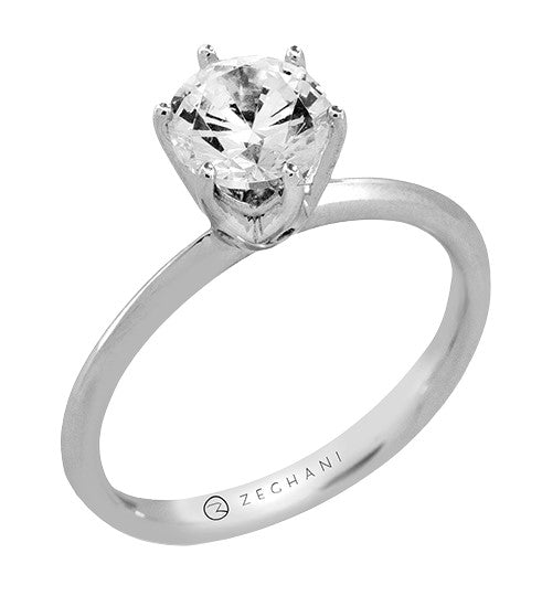 14k White Gold Tulip Style Solitaire Diamond Engagement Ring by Zeghani