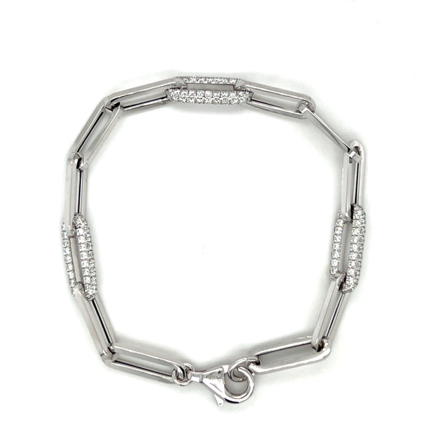 18k White Gold Diamond Pave Paperclip Link Bracelet