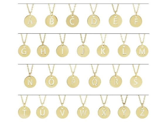 14k Yellow Gold Letter A Initial Disc Necklace