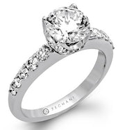 14k White Gold Contemporary Inspired Pave Diamond Crown Engagement Ring by Zeghani