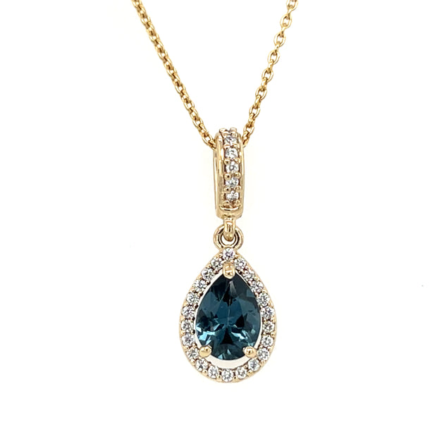 Pre-Owned 14k Yellow Gold Greyish Blue Spinel & Diamond Halo Pendant