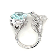 18k White Gold Aquamarine, Blue Sapphire, and Diamond Hummingbird Fashion Ring