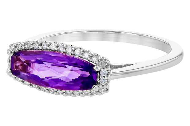 14k White Gold Amethyst & Diamond Halo Fashion Ring by Allison Kaufman