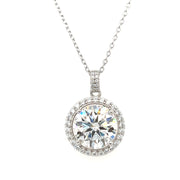 Sterling Silver Round Brilliant Lab Created Moissanite & Cubic Zirconia Halo Necklace