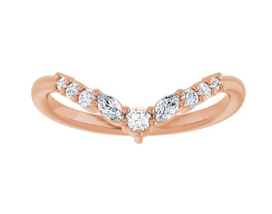14k Rose Gold Marquise & Round Diamond Chevron Wedding Band