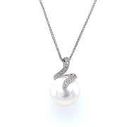 14k White Gold Cultured Button Pearl & Diamond Free Form Style Necklace