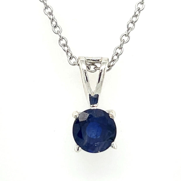 Sterling Silver Round Blue Sapphire Solitaire Pendant