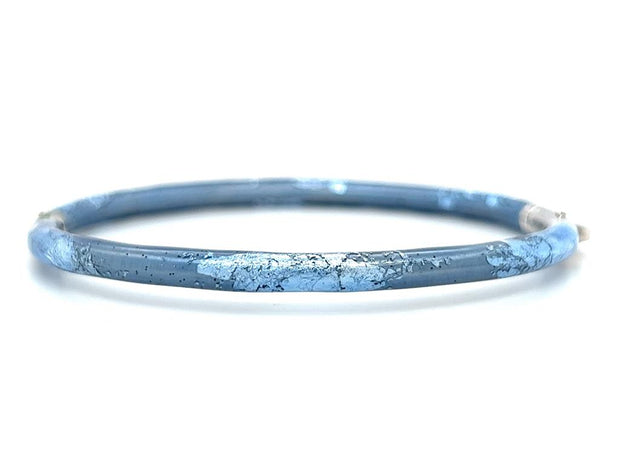 Sterling Silver Gold Leaf & Blue Sapphire Enamel Bangle Bracelet by SOHO