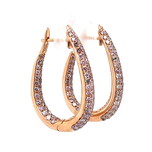 18k Rose Gold Fancy Light Pink Diamond Pave Hoop Earrings