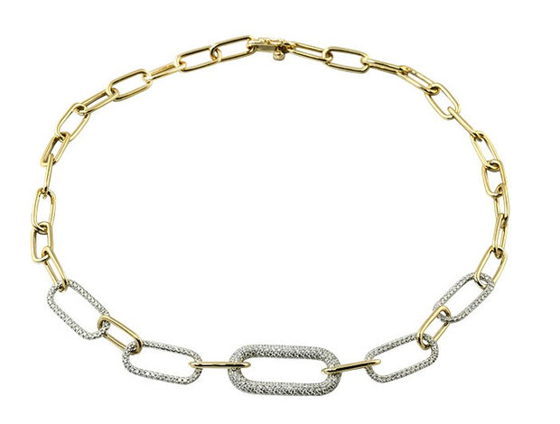 14k Yellow/White Gold Diamond Pave Paperclip Chain Necklace