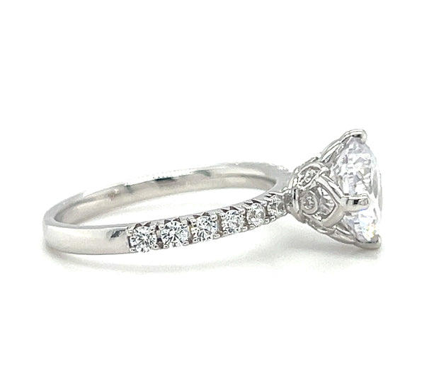 14k White Gold Classically Inspired Crown Setting Diamond Engagement Ring by Zeghani