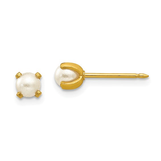 14k Yellow Gold 4 mm Simulated Pearl Inverness Stud Earrings